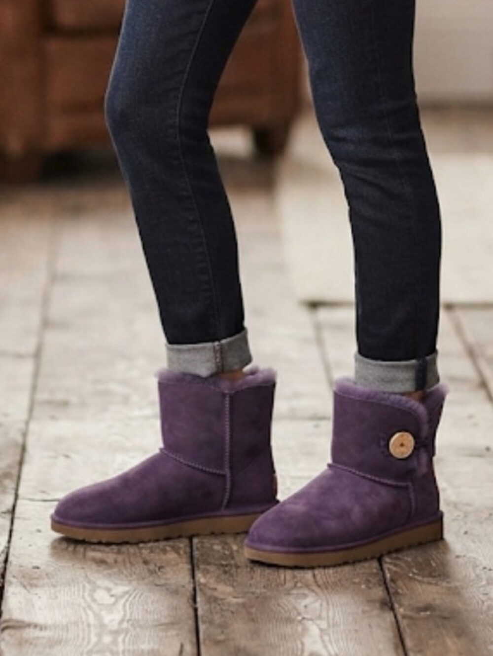 Ugg Australia Women 5991Y Ankle Leather Sheepskin Bailey button boots shoes sz 5